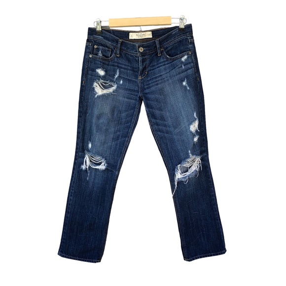 Abercrombie & Fitch Cotton Ripped MidRise Medium Wash Straight Buttoned Jeans 27 - Picture 1 of 16